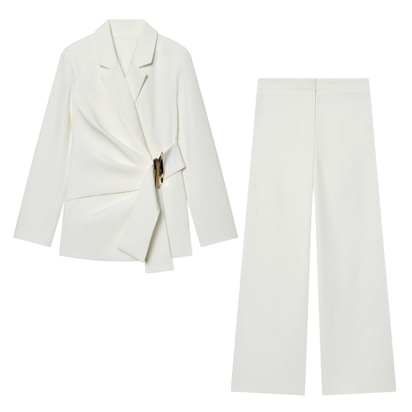 suit Women's 2 pieces Metal buckle decoration Blazer Coat +Pants