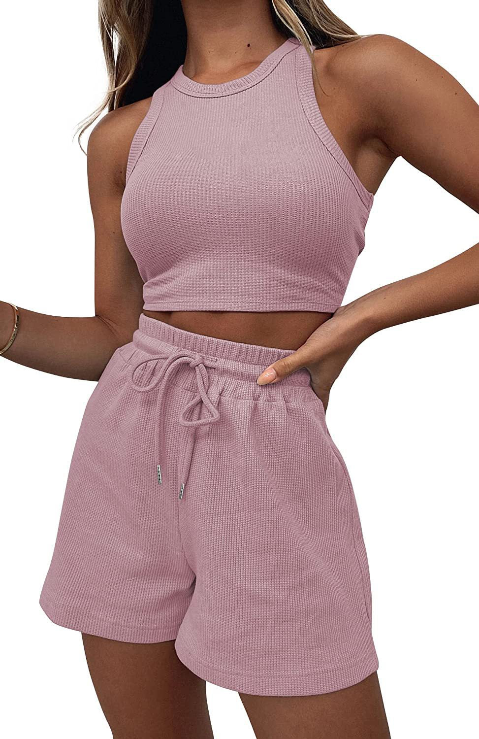 Women's Summer New Wild Sports Suit Solid Color Vest Fashion Casual Short 2-piece Yoga Suit