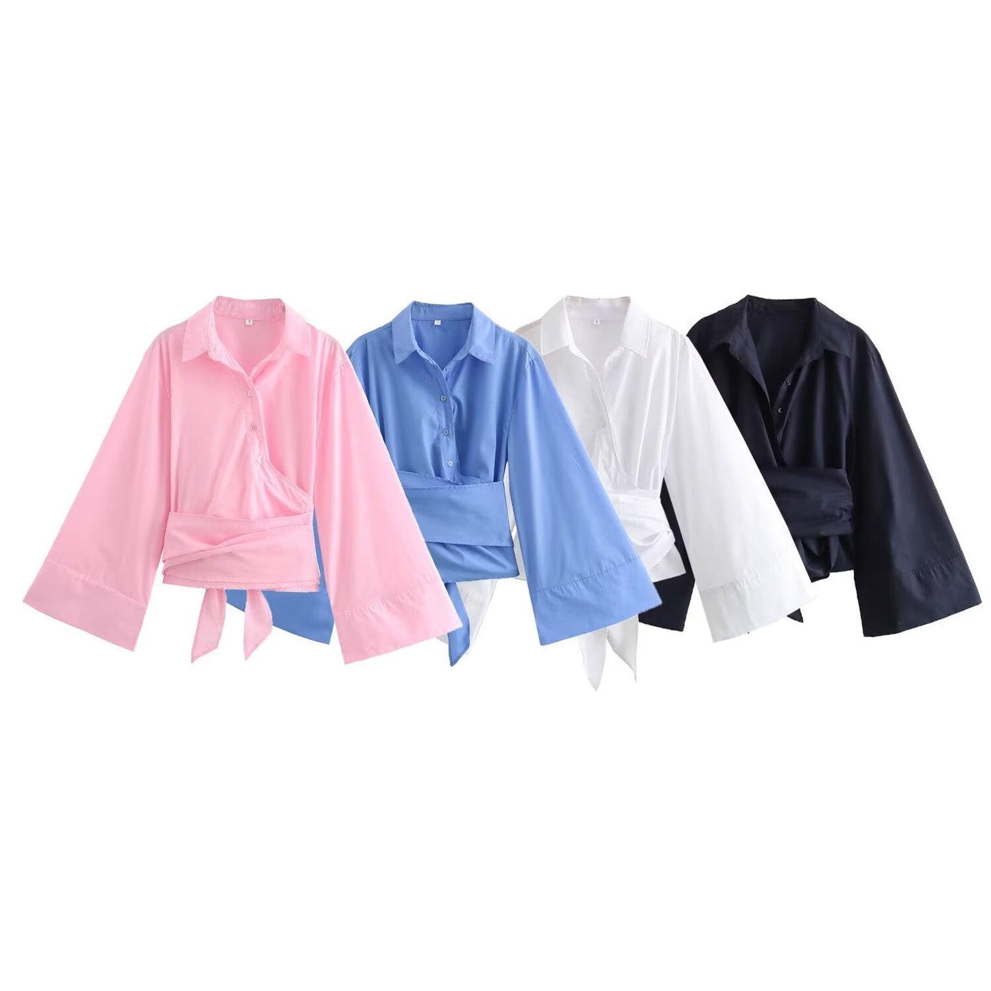 Women's bow decoration casual poplin shirt