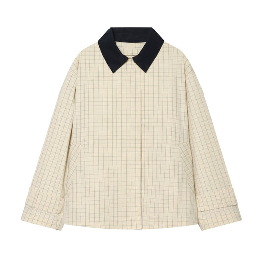 Women's loose plaid contrasting collar jacket
