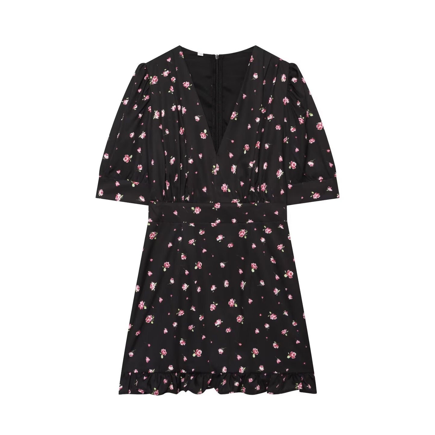 Women's slim V-neck printed mini dress