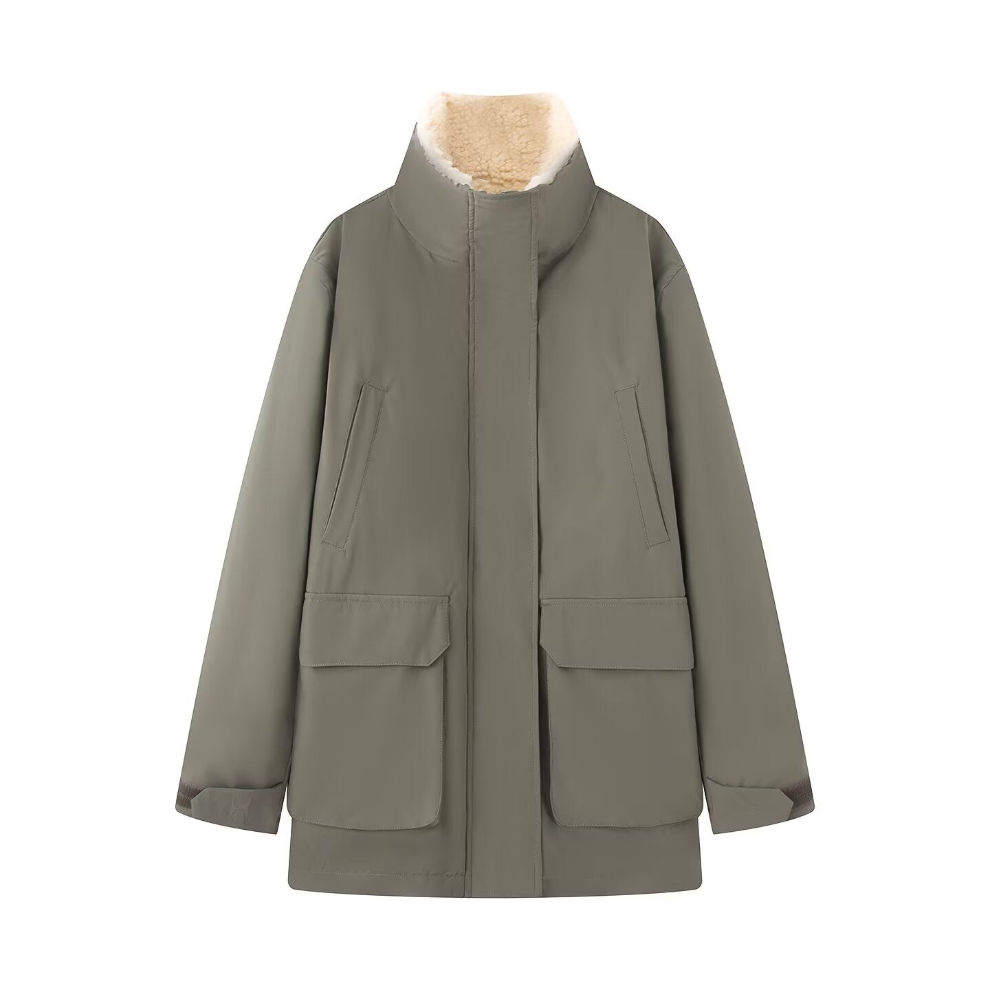 Women's thickened warm spliced lambswool Parkas Coat