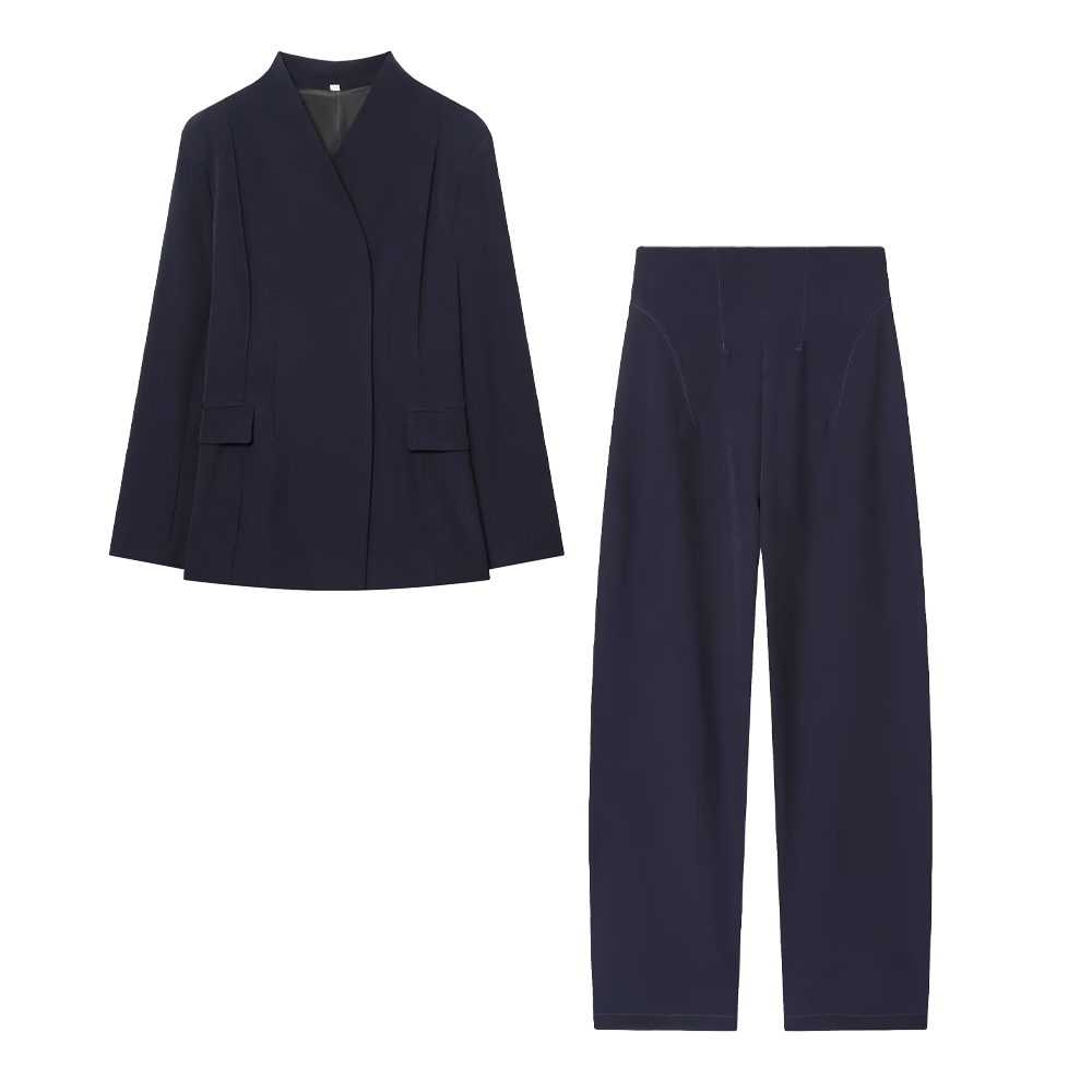 Women's 2025 new fashion black slim stand collar suit jacket+Pants suit