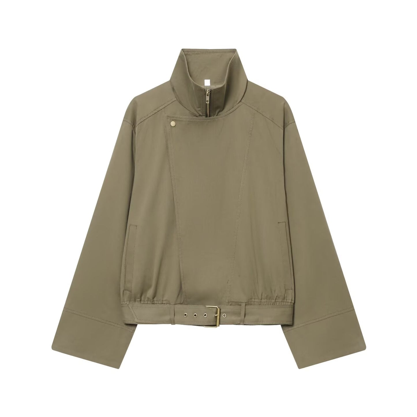 Women's with Belt casual stand collar Windbreaker coat