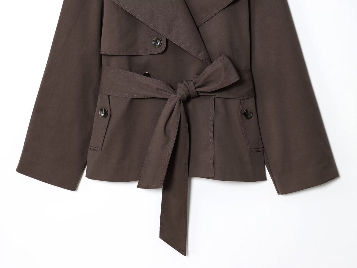 Women's with belt loose short windbreaker Coat