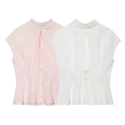 Women's bow decorated Split poplin top