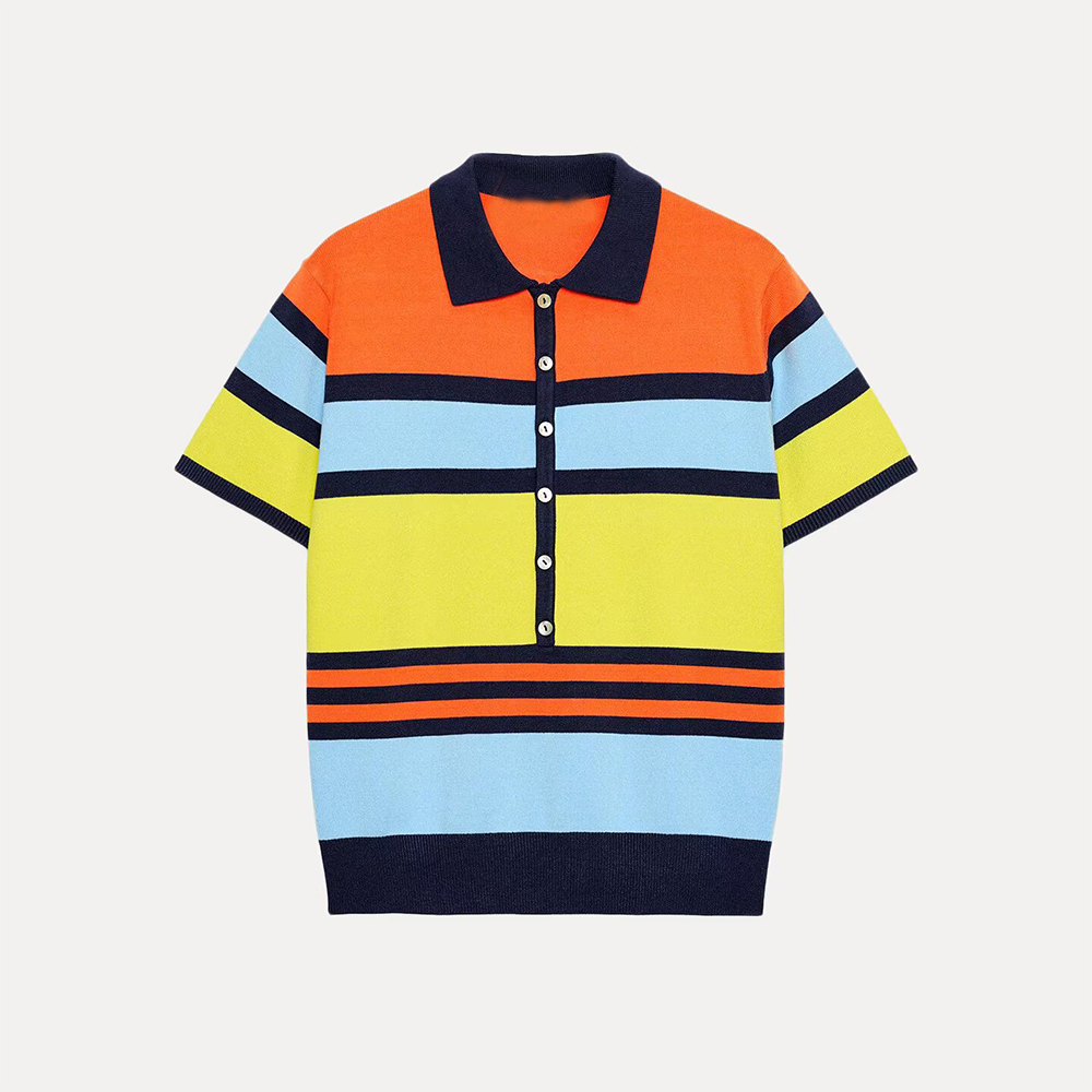 Women's contrasting striped knitted polo shirt
