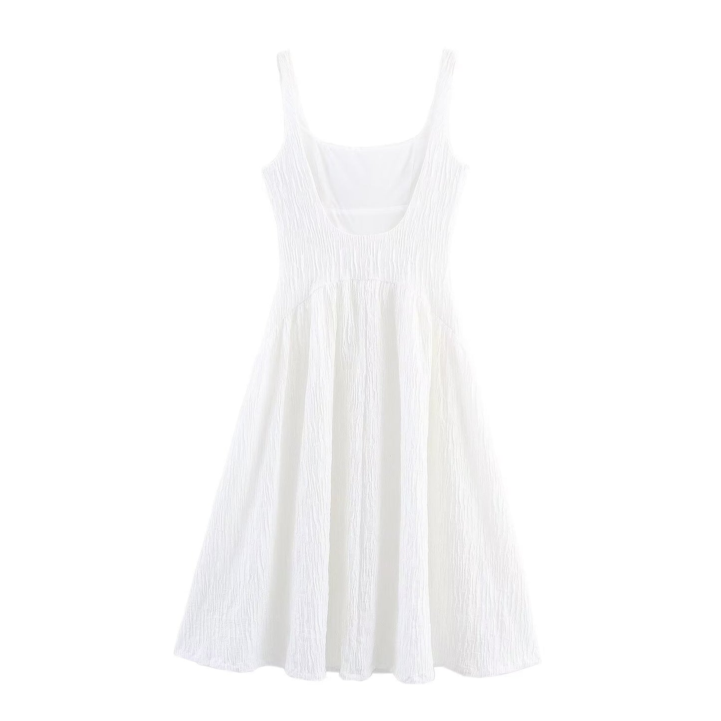 Women's new fashion texture sleeveless wide shoulder strap MIDI dress