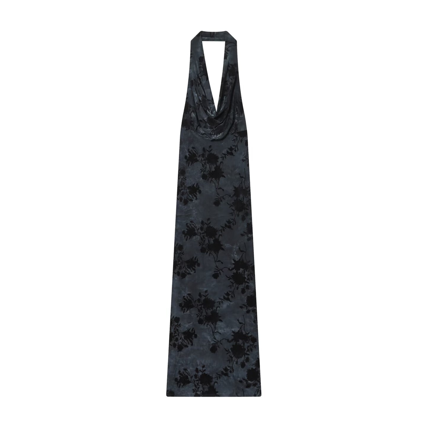 Women's New Flocking Printed Hanging Neck Midi Dress