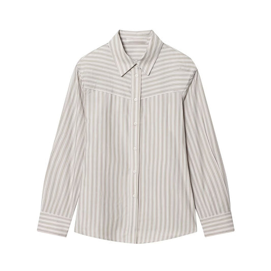 Women's Casual Lapel Striped Poplin Shirt