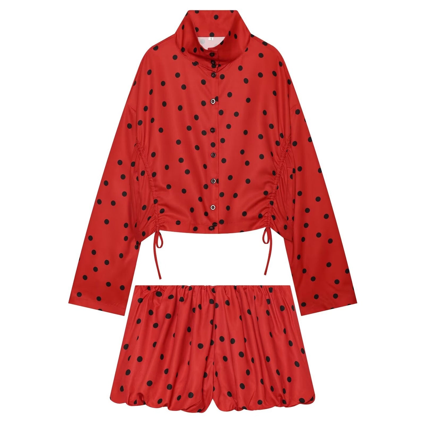 suit Women's 2 pieces lace up decorative polka dot Coat+shorts