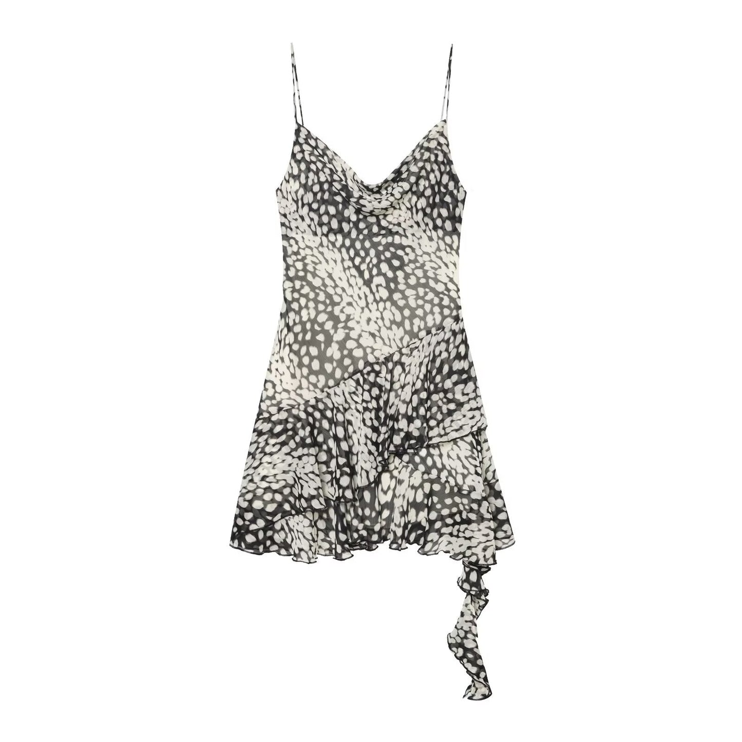 Women's asymmetric printed suspender dress