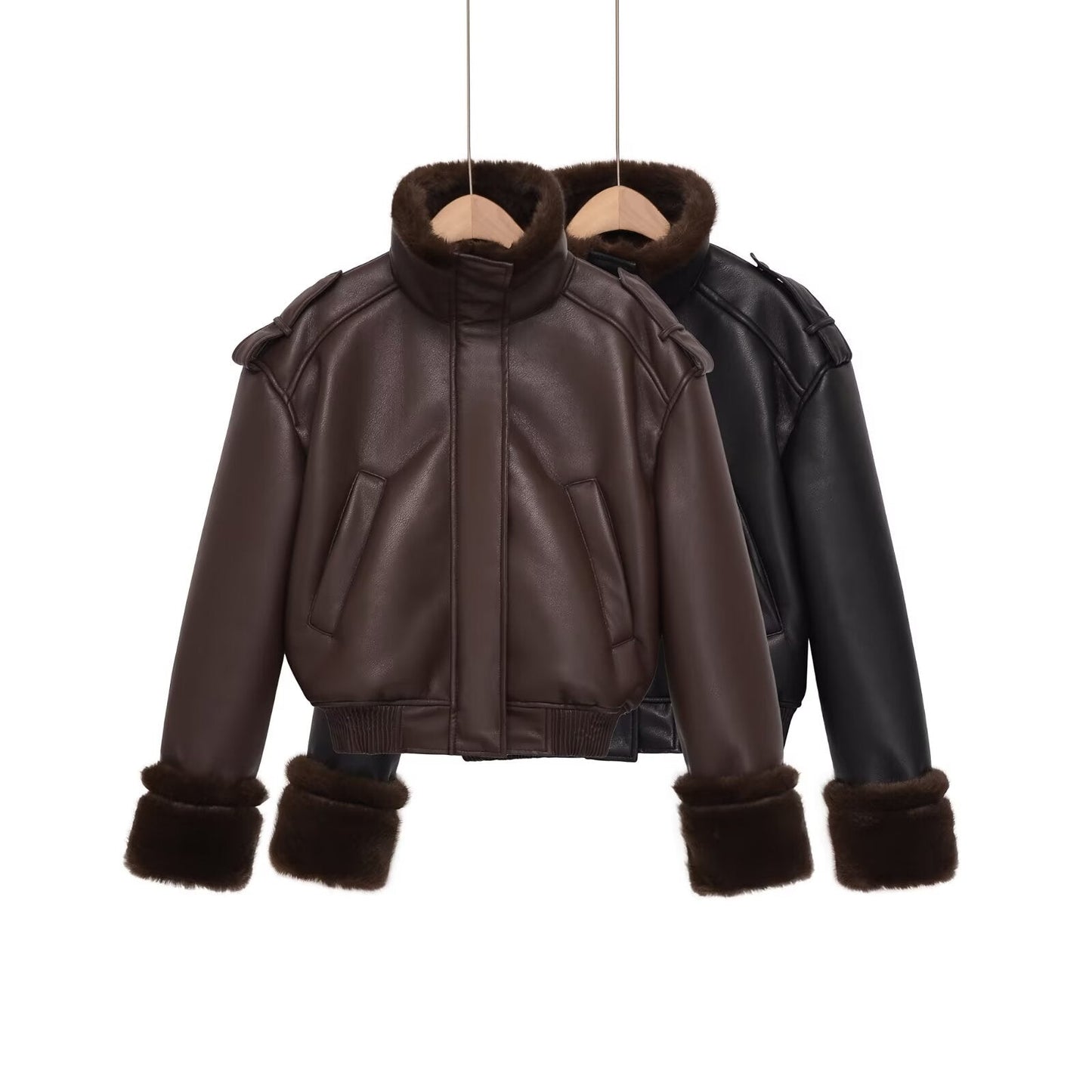 Women's double-sided faux leather pilot jacket Coat