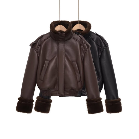 Women's double-sided faux leather pilot jacket Coat