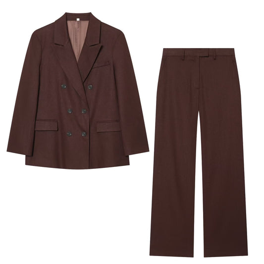 set woman 2 pieces loose linen blend Blazer Coat +straight leg pants