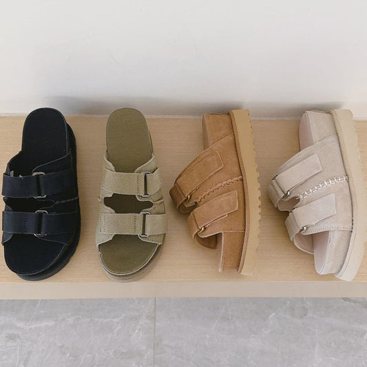 Women's 2026 new fashion wearing platform sandals and slippers.