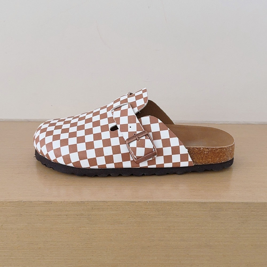 Women's 2026 new leisure cork checkerboard semi-trailer slippers