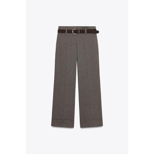 Women's new fashion with Belt casual herringbone diagonal pants