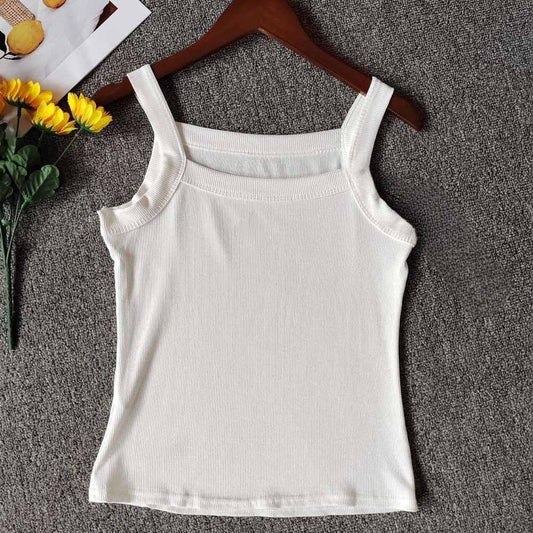 Women's new square-neck thread slim and slim vest with sling inside.
