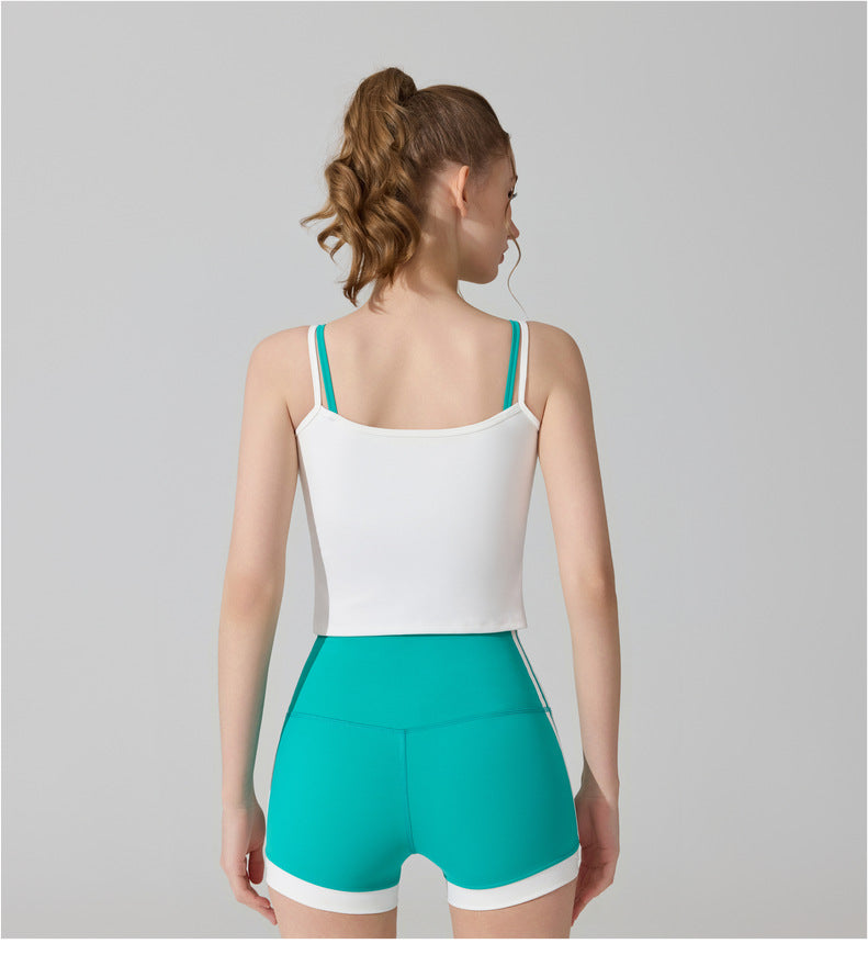 Women's new gathered contrast fitness vest slim running yoga pants