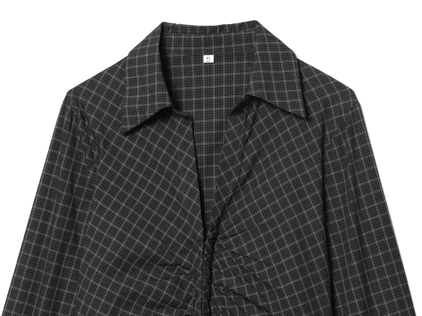 Women's pleated decorative slim plaid top