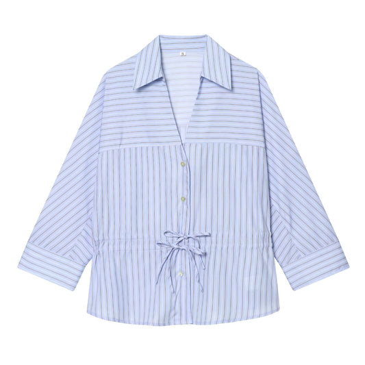 Women's bow decoration casual striped shirt