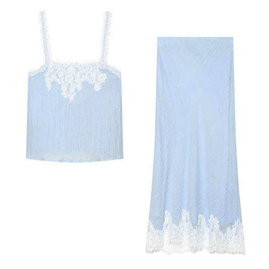 suit Women's 2 pieces lace lingerie style short top+Skirts