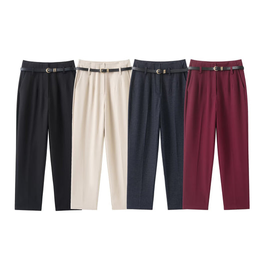 Women's With Belt casual straight high waisted pants