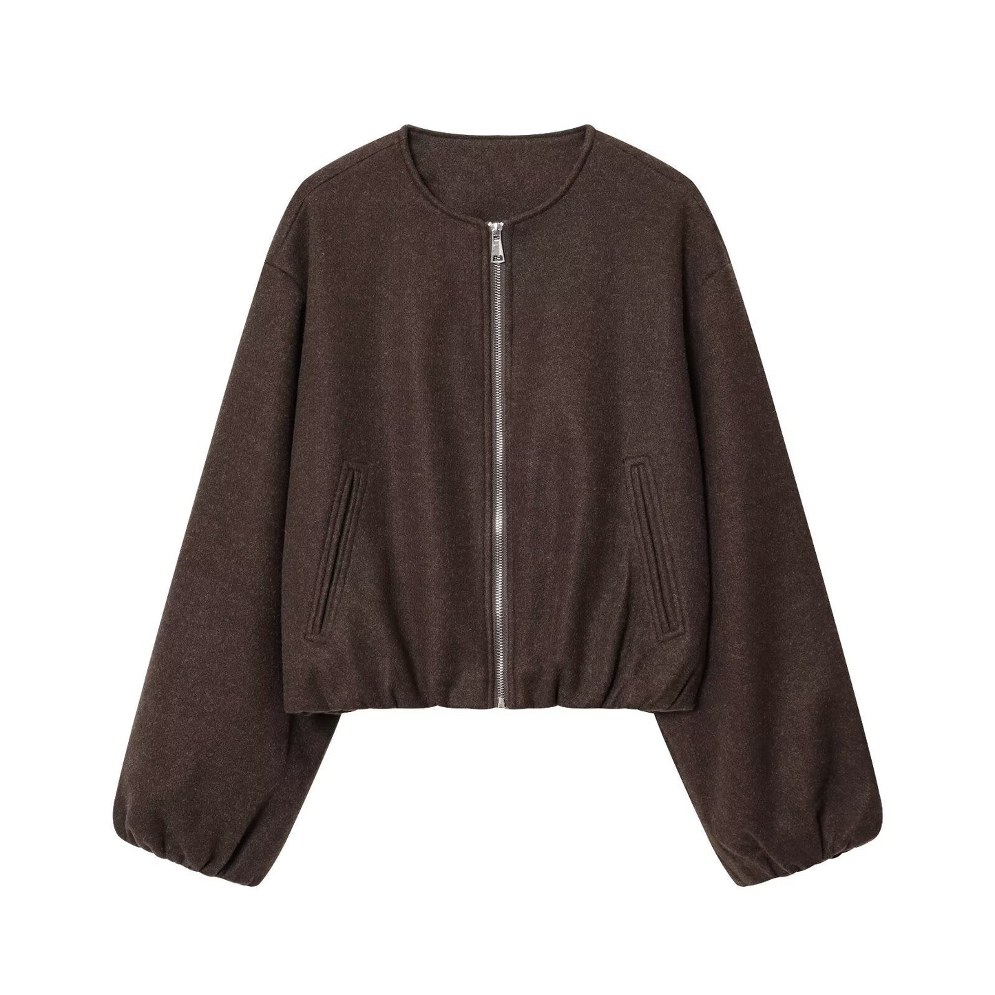 Women's soft textured O Neck zipper pilot jacket Coat