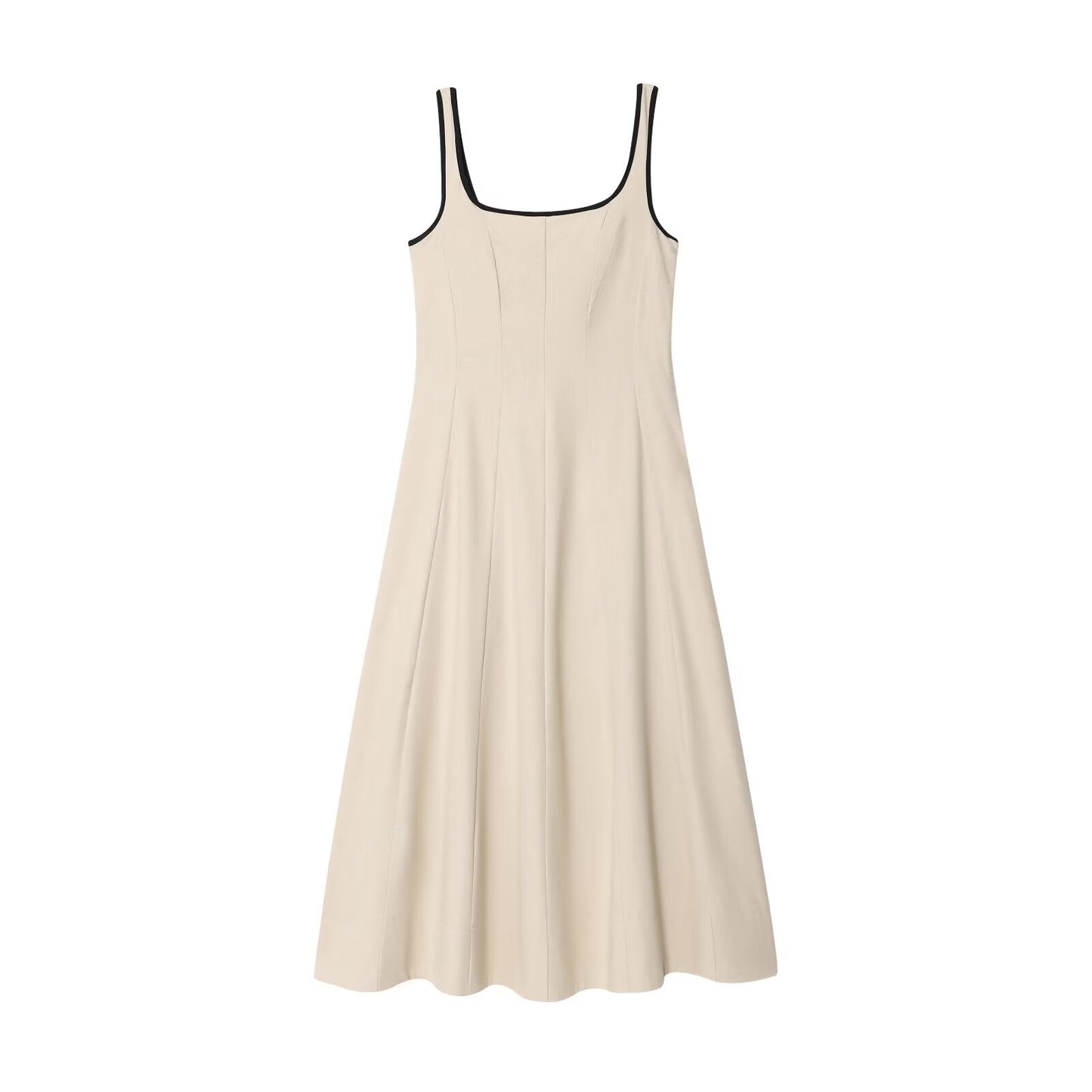 Women's new fashion sleeveless backless wide shoulder strap MIDI dress