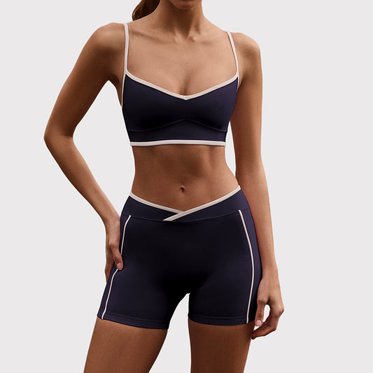 2026 New Women's Color Block Shockproof Hip-Lifting Shorts Yoga Suit
