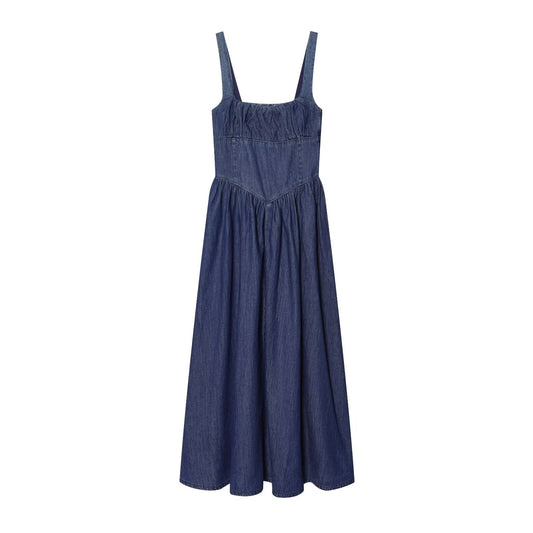 Women's sleeveless backless denim MIDI dress