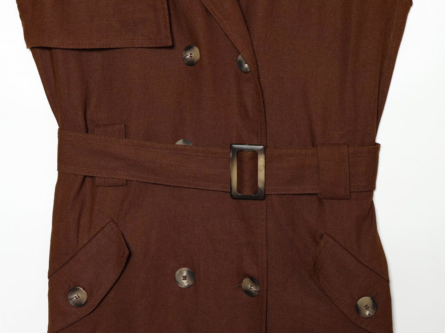 Women's With Belt sleeveless linen blend dress