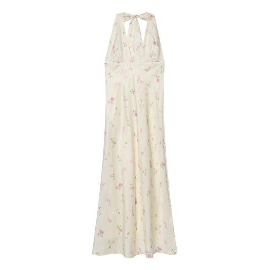Women's satin textured printed MIDI dress