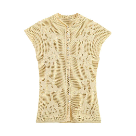 Women's O Neck hollow knitted top