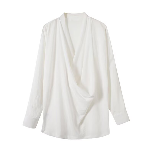 Women's draped Swing collar long sleeved shirt