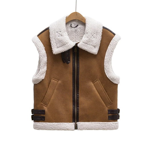 Women's loose Fur Faux Leather vest Coat