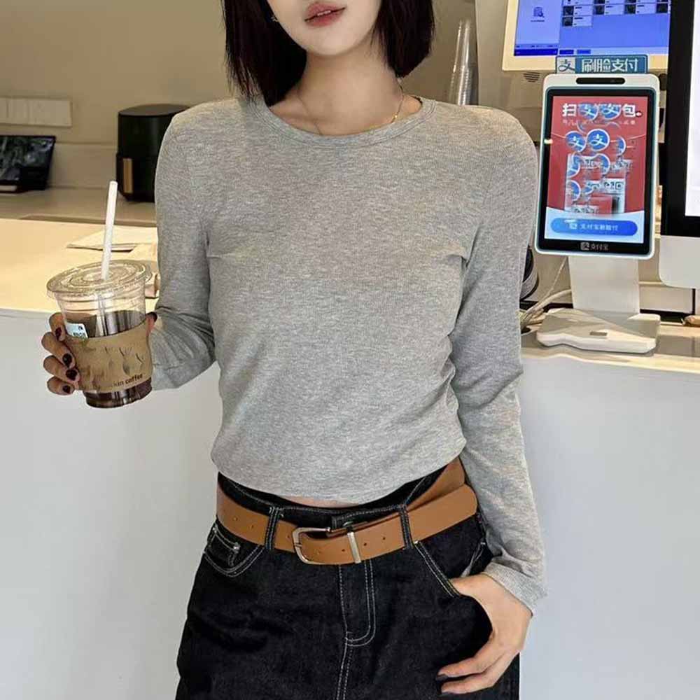 Women's new slim round neck comfortable sports bottoming shirt