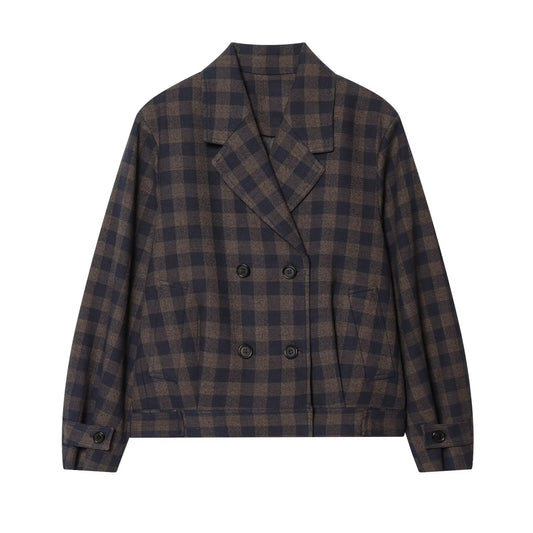 Women's casual double breasted plaid Coat