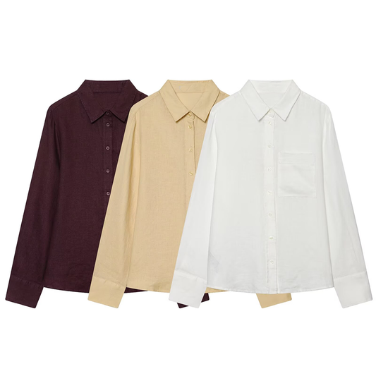 Women's linen blended linen long sleeved shirt