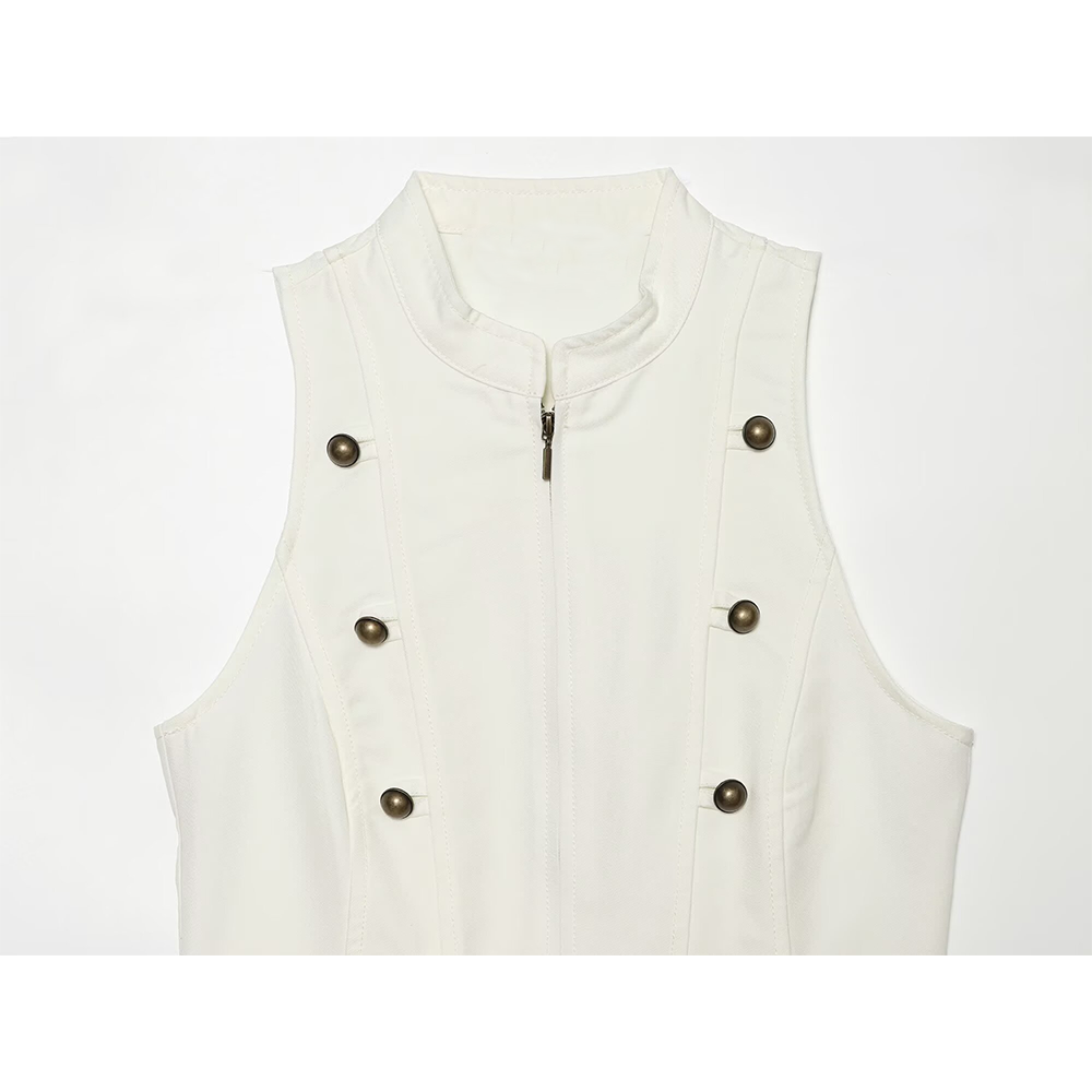 suit Women's 2 pieces zipper button up decoration sleeveless top+shorts