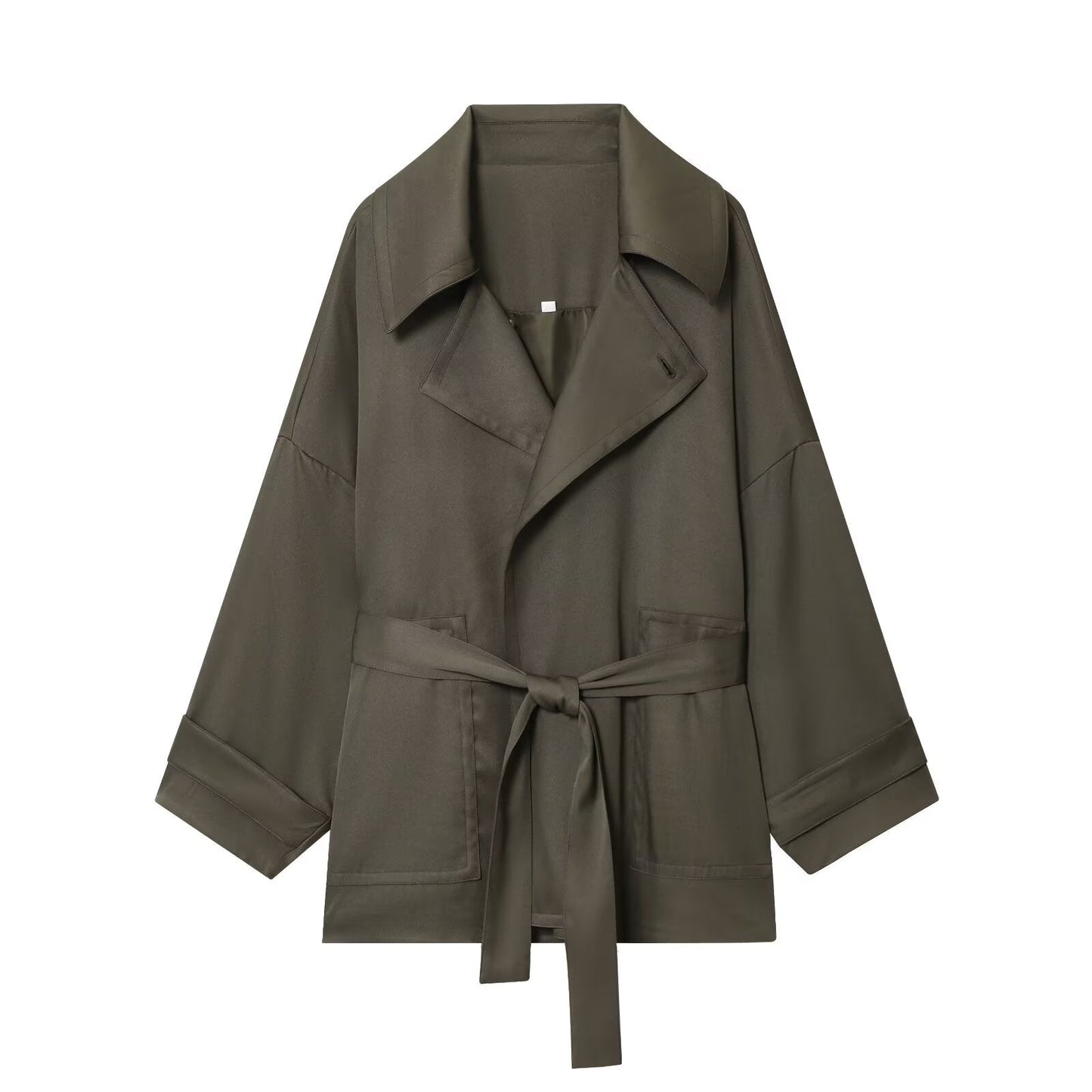 Women's New Fashion With Belt Loose Button-up Lapel Coat+Pants Suit