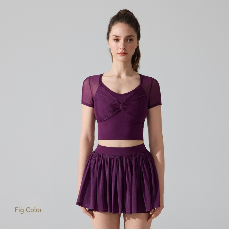 2026 women's new short-sleeved top mesh yoga suit