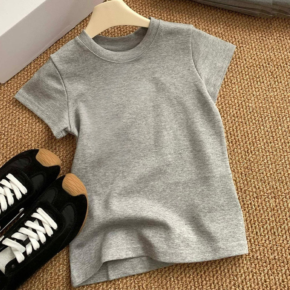 2026 women's new slim shoulder round neck short sleeve T-shirt