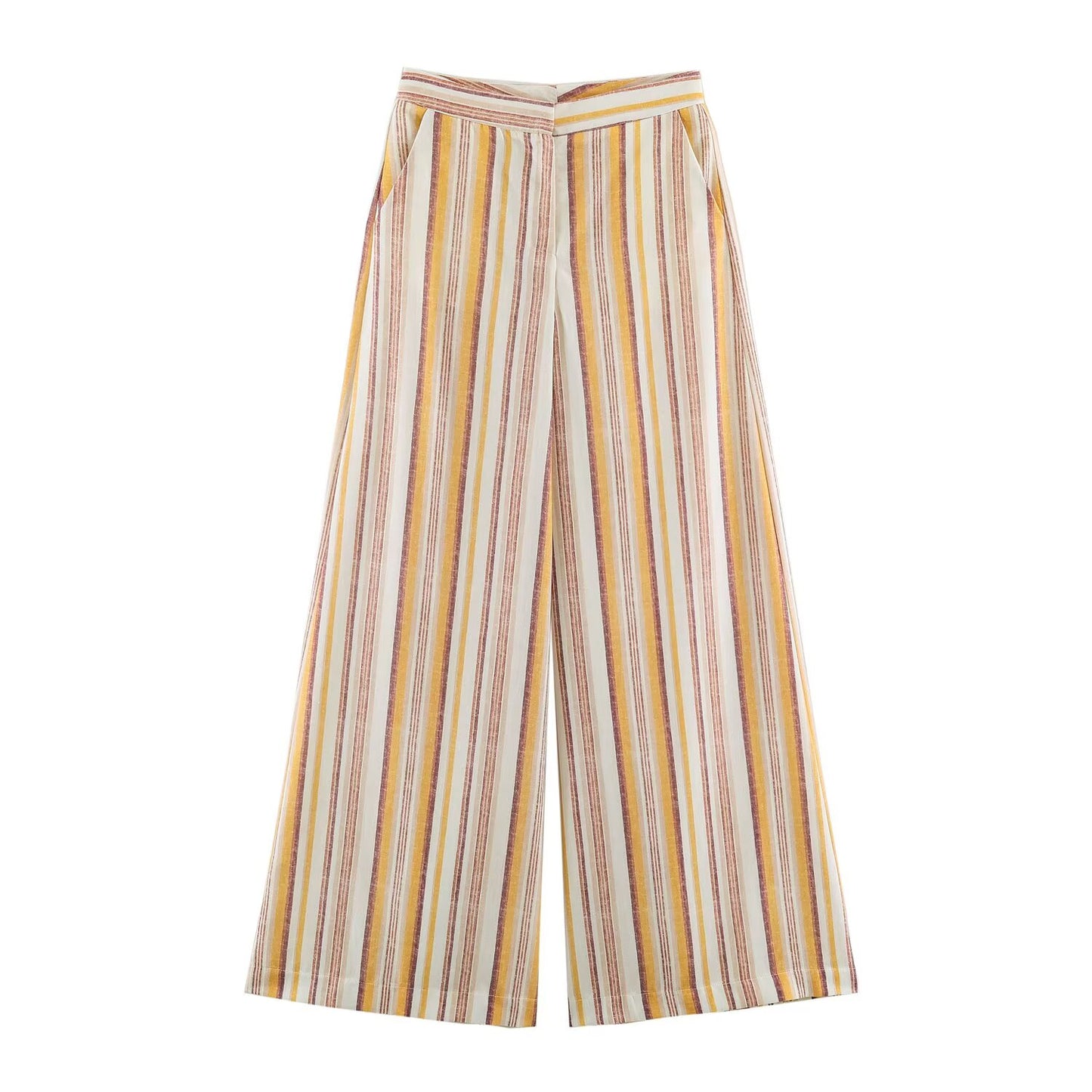 suit Women's 2 pieces bow decoration linen blended striped top+Pants