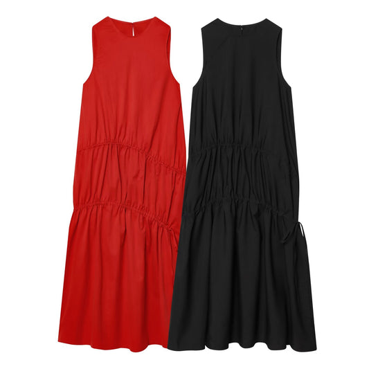 Women's bow decoration sleeveless MIDI dress