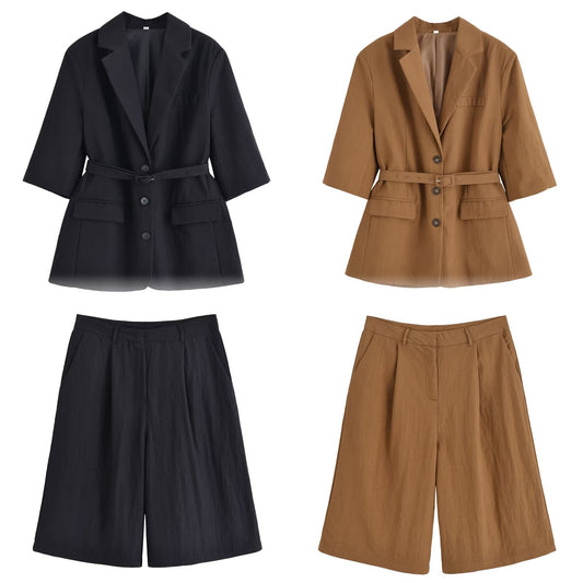suit Women's 2 pieces five quarter sleeve lace up  Blazer Coat+shorts
