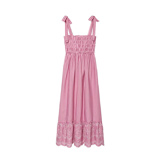 Women's bow wide shoulder strap striped dress