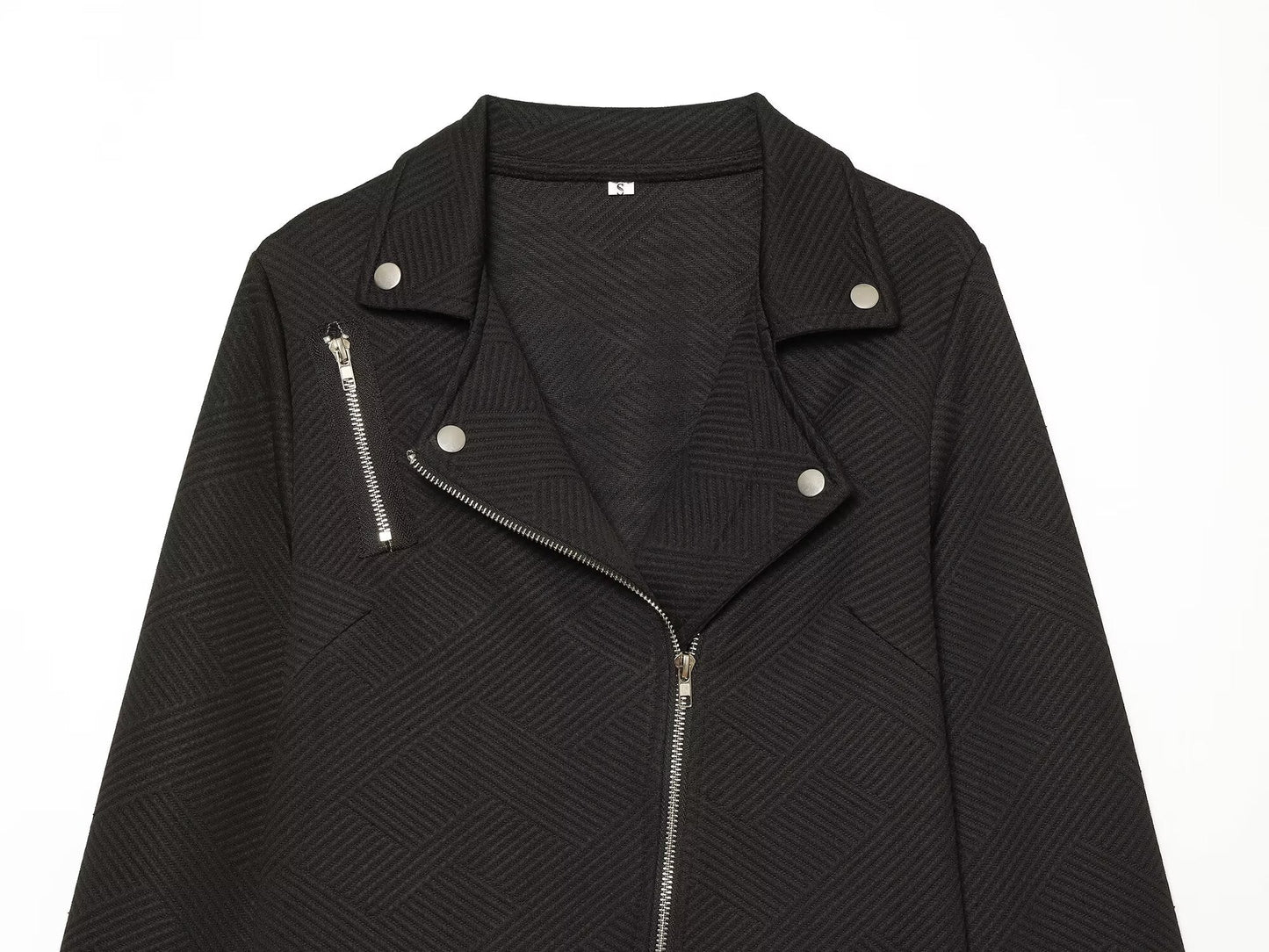 Women's diagonal zipper button decoration casual jacket