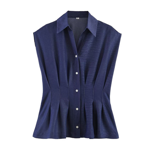 Women's casual pleated linen blend shirt